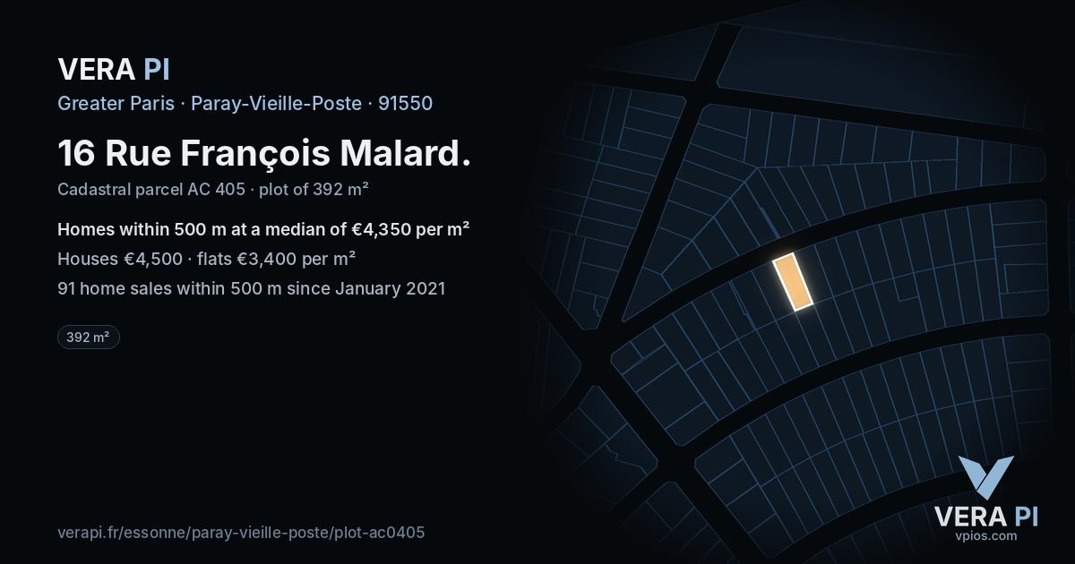 16 Rue François Malard, Paray-Vieille-Poste at night – the plot lit, the parcels around coloured by the prices near them