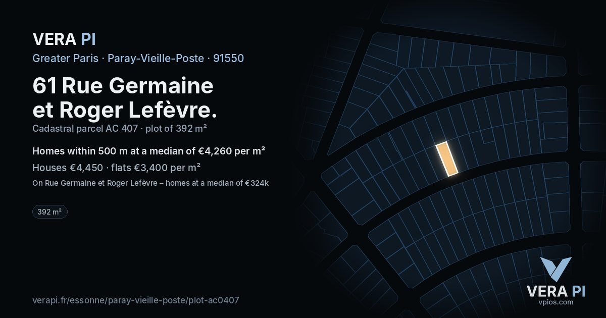 61 Rue Germaine et Roger Lefèvre, Paray-Vieille-Poste at night – the plot lit, the parcels around coloured by the prices near them