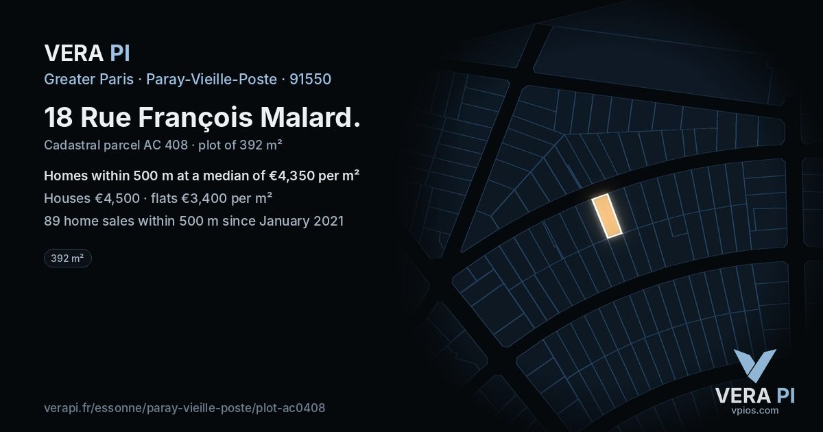 18 Rue François Malard, Paray-Vieille-Poste at night – the plot lit, the parcels around coloured by the prices near them