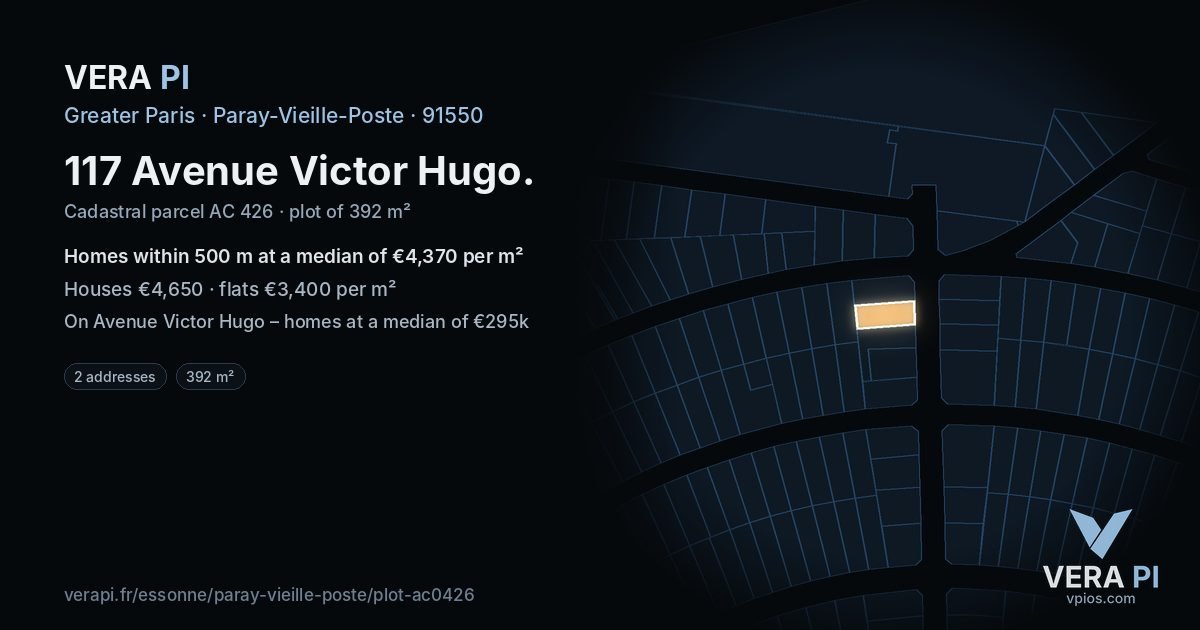 117 Avenue Victor Hugo, Paray-Vieille-Poste at night – the plot lit, the parcels around coloured by the prices near them