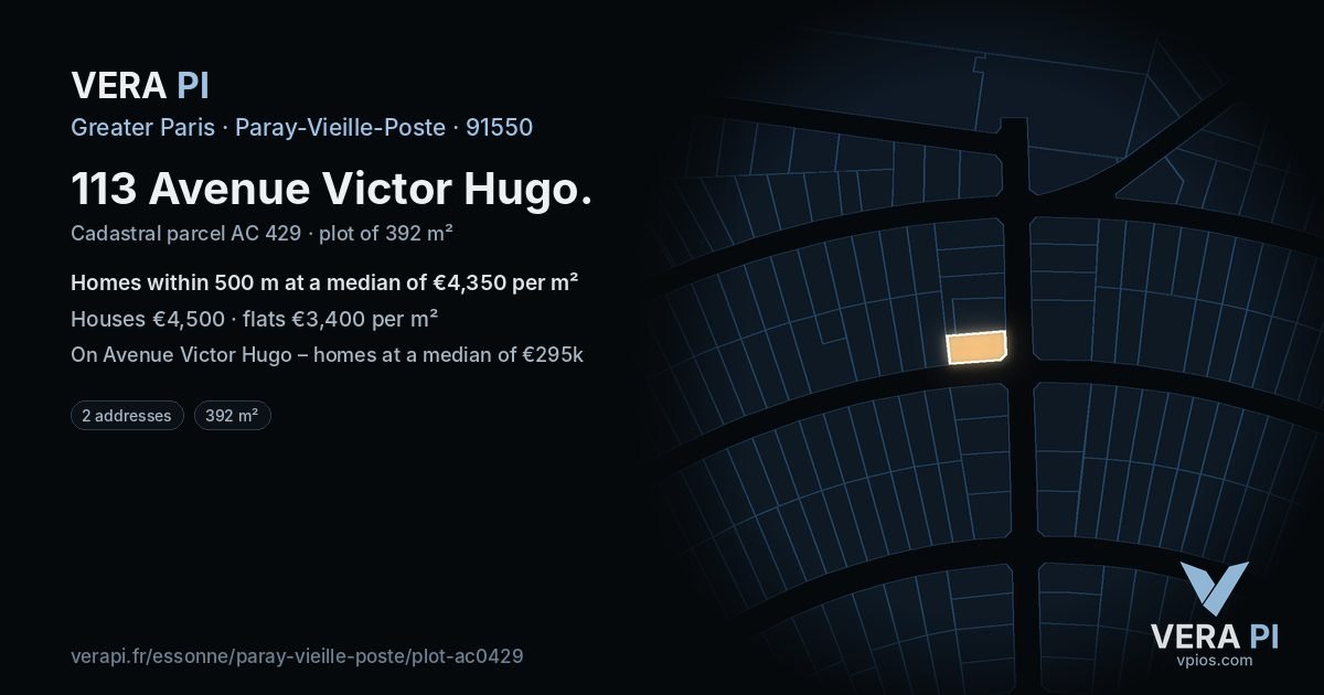 113 Avenue Victor Hugo, Paray-Vieille-Poste at night – the plot lit, the parcels around coloured by the prices near them
