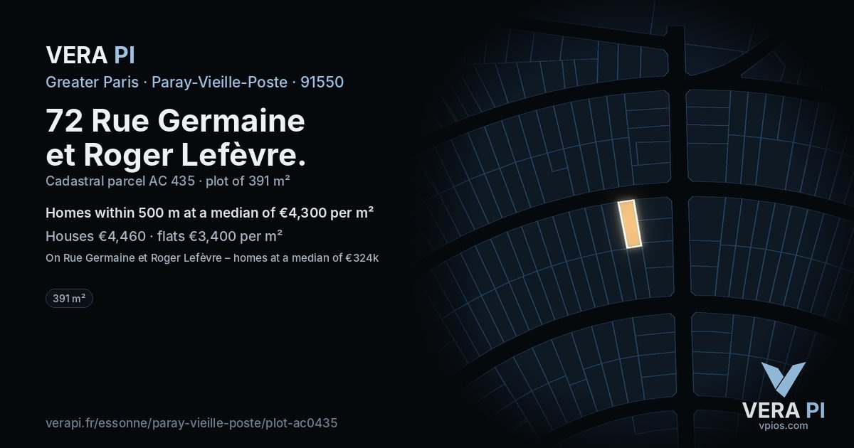 72 Rue Germaine et Roger Lefèvre, Paray-Vieille-Poste at night – the plot lit, the parcels around coloured by the prices near them