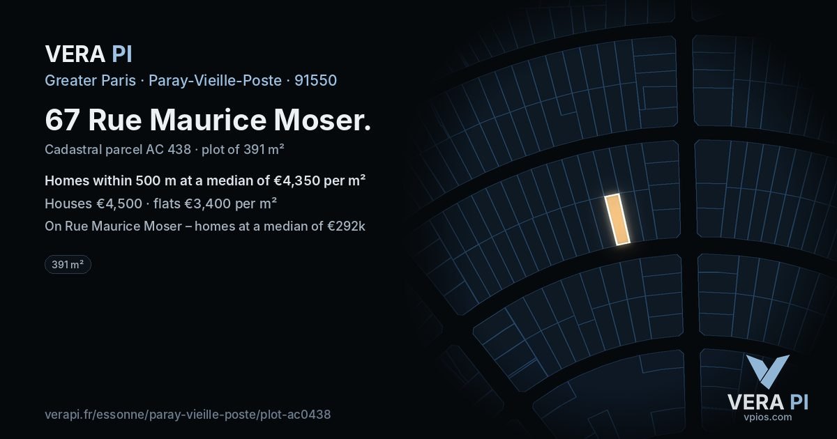 67 Rue Maurice Moser, Paray-Vieille-Poste at night – the plot lit, the parcels around coloured by the prices near them