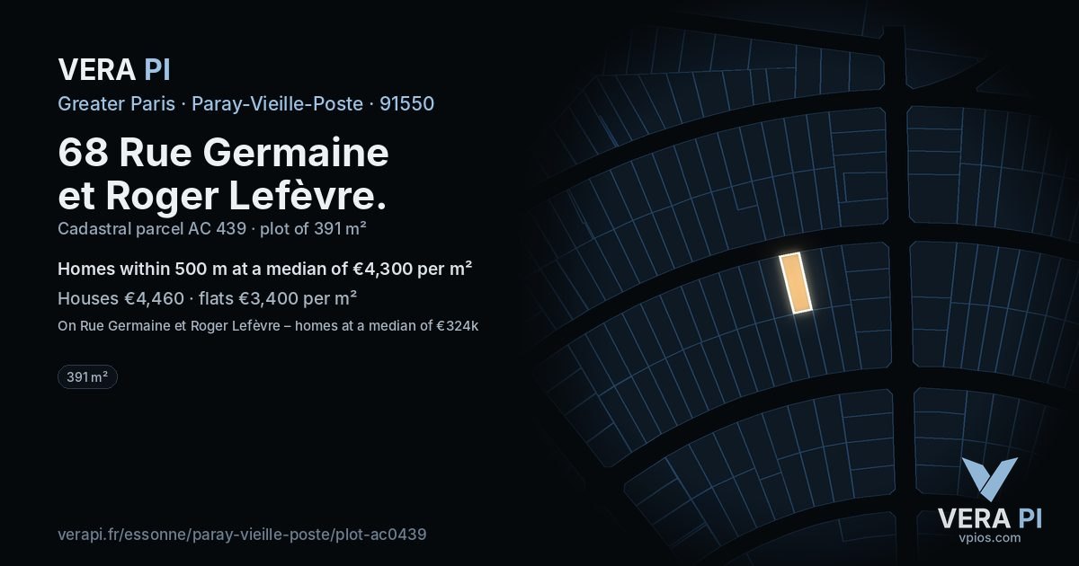 68 Rue Germaine et Roger Lefèvre, Paray-Vieille-Poste at night – the plot lit, the parcels around coloured by the prices near them