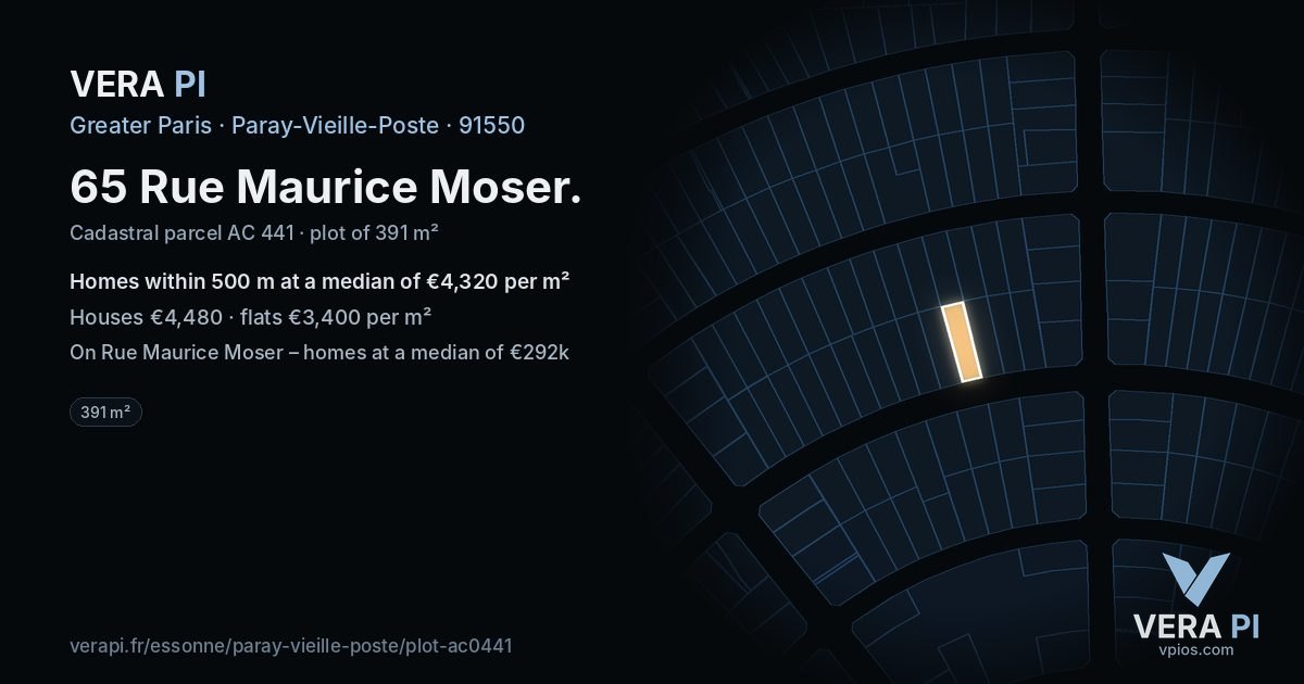 65 Rue Maurice Moser, Paray-Vieille-Poste at night – the plot lit, the parcels around coloured by the prices near them