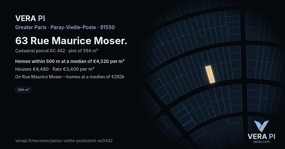 63 Rue Maurice Moser, Paray-Vieille-Poste at night – the plot lit, the parcels around coloured by the prices near them