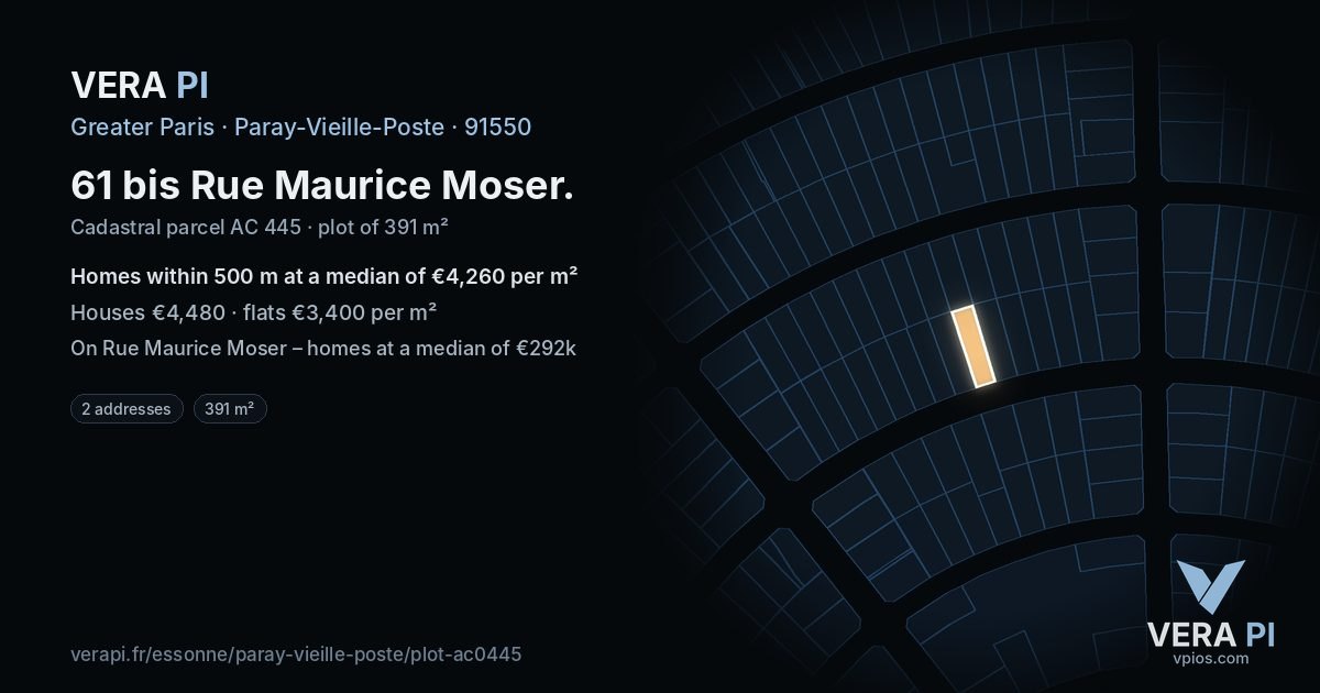 61 bis Rue Maurice Moser, Paray-Vieille-Poste at night – the plot lit, the parcels around coloured by the prices near them