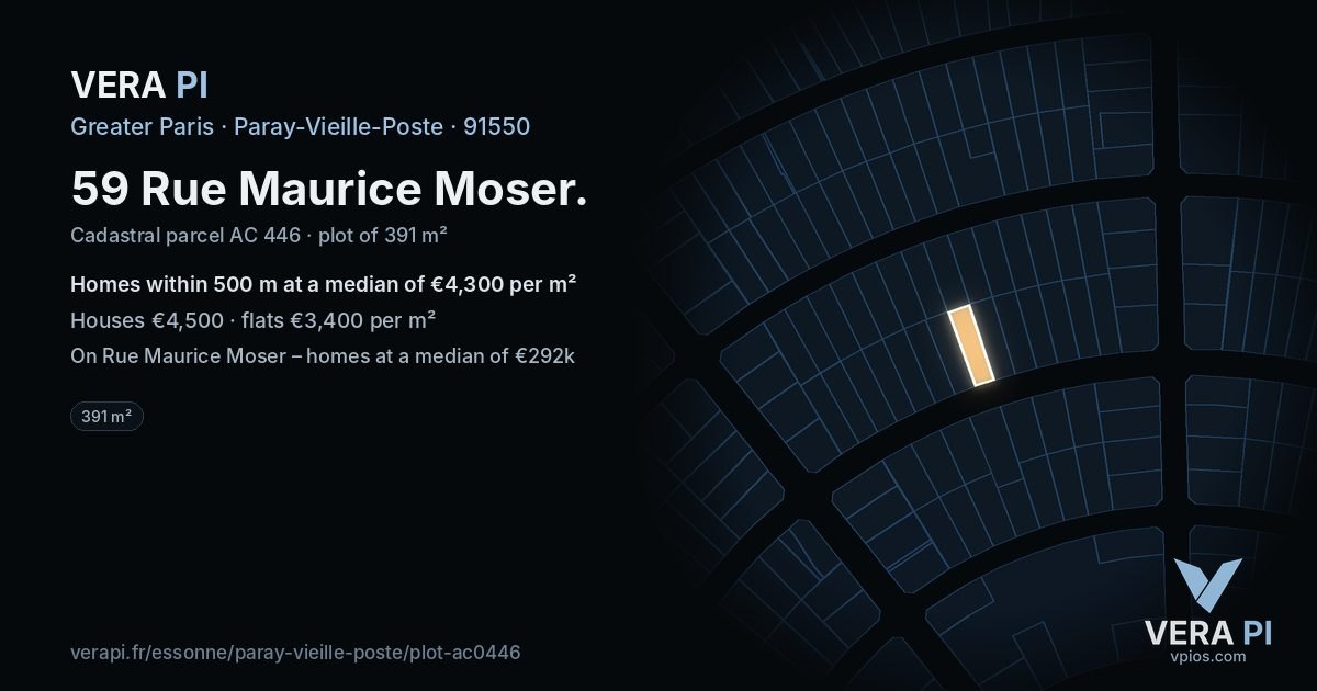59 Rue Maurice Moser, Paray-Vieille-Poste at night – the plot lit, the parcels around coloured by the prices near them
