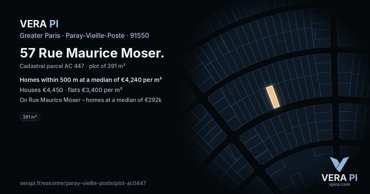 57 Rue Maurice Moser, Paray-Vieille-Poste at night – the plot lit, the parcels around coloured by the prices near them