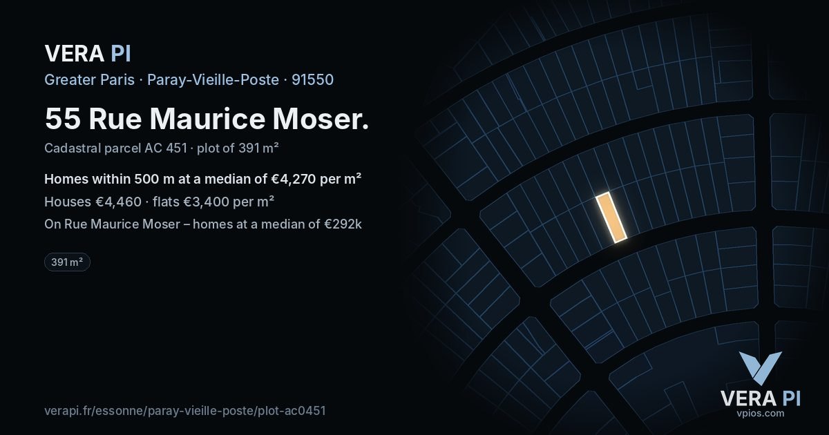 55 Rue Maurice Moser, Paray-Vieille-Poste at night – the plot lit, the parcels around coloured by the prices near them