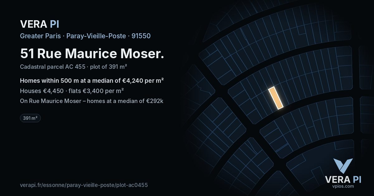 51 Rue Maurice Moser, Paray-Vieille-Poste at night – the plot lit, the parcels around coloured by the prices near them