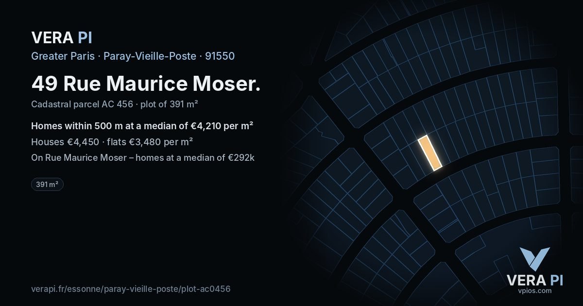 49 Rue Maurice Moser, Paray-Vieille-Poste at night – the plot lit, the parcels around coloured by the prices near them