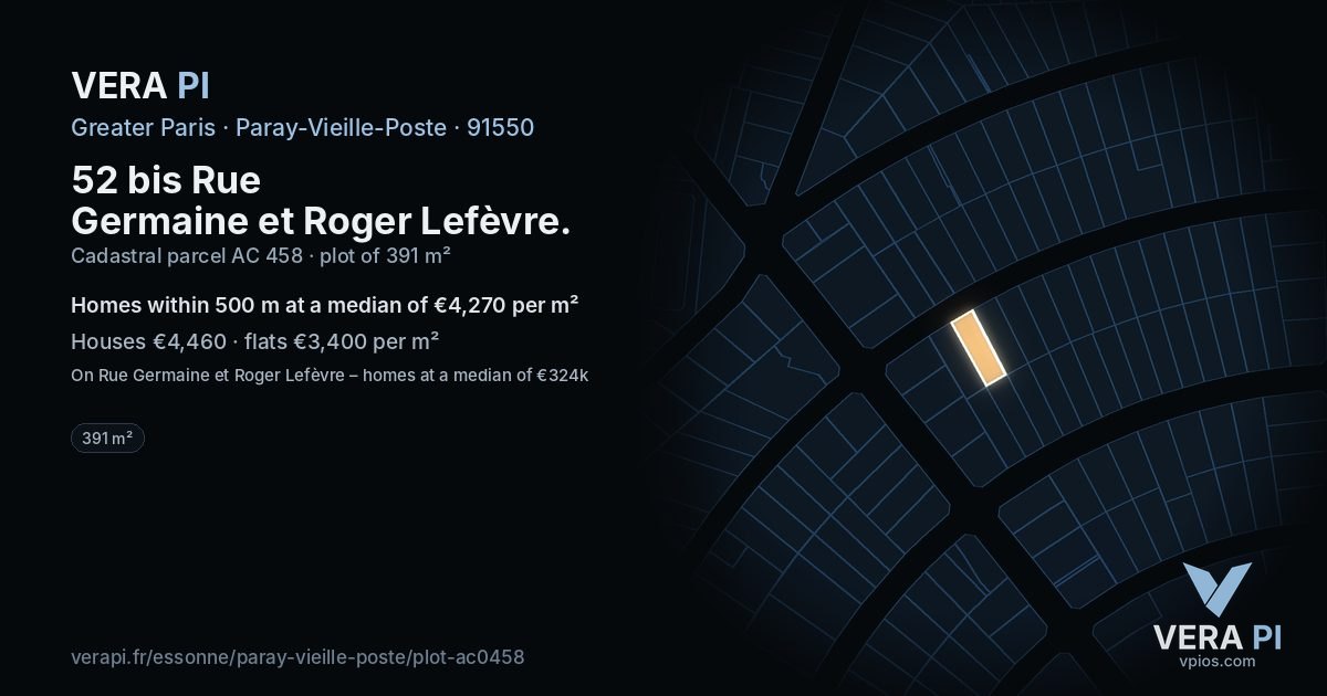 52 bis Rue Germaine et Roger Lefèvre, Paray-Vieille-Poste at night – the plot lit, the parcels around coloured by the prices near them