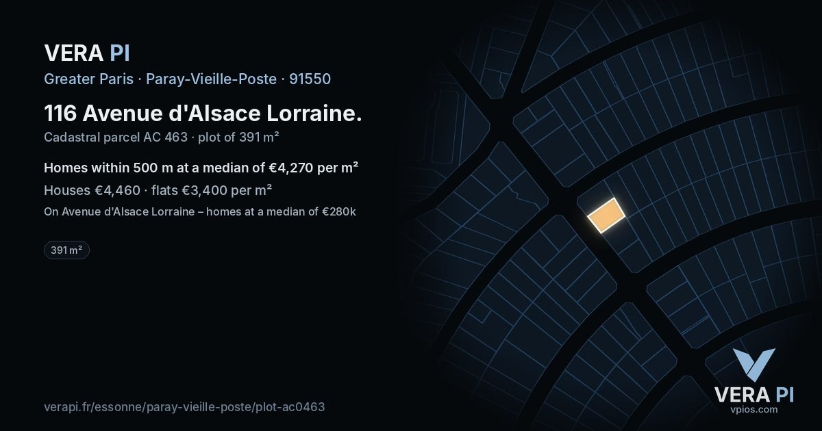 116 Avenue d'Alsace Lorraine, Paray-Vieille-Poste at night – the plot lit, the parcels around coloured by the prices near them