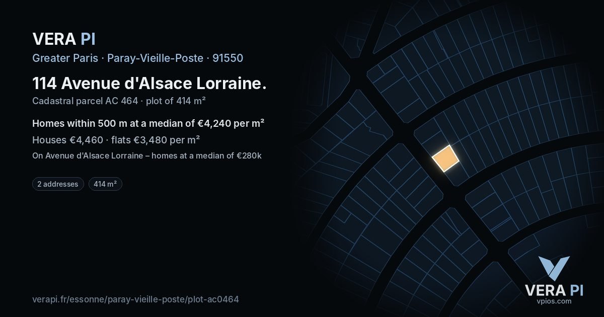 114 Avenue d'Alsace Lorraine, Paray-Vieille-Poste at night – the plot lit, the parcels around coloured by the prices near them