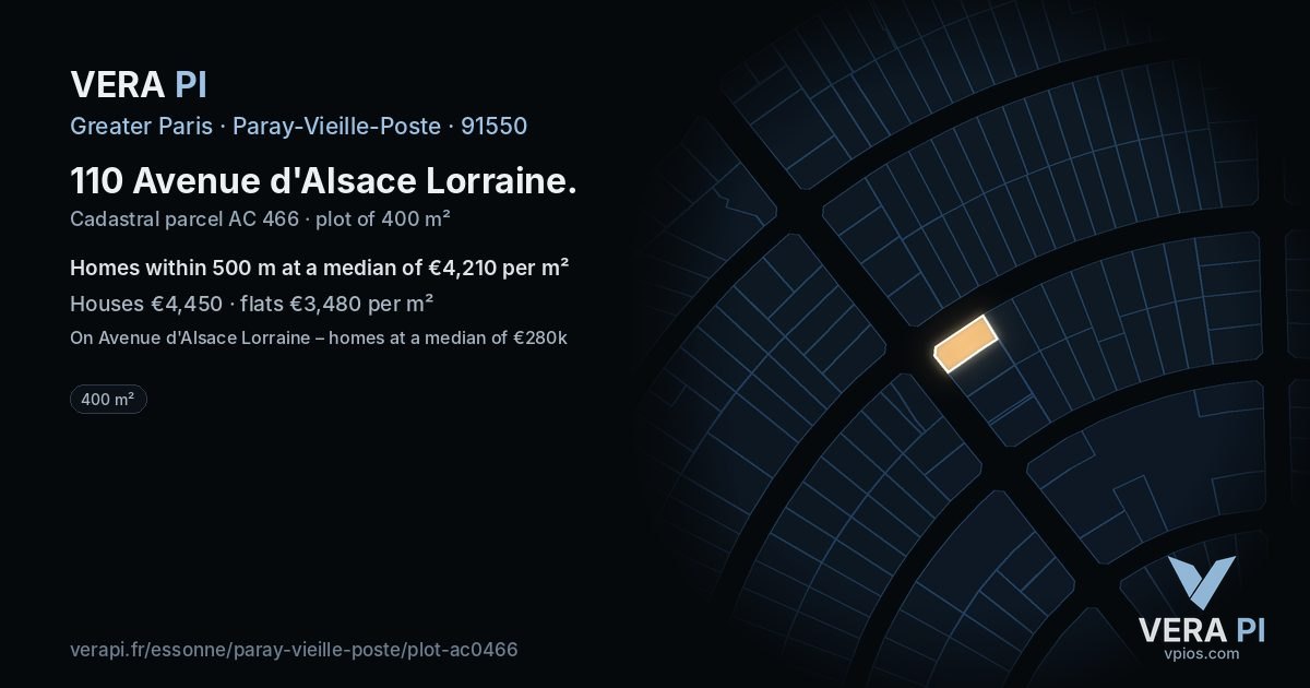 110 Avenue d'Alsace Lorraine, Paray-Vieille-Poste at night – the plot lit, the parcels around coloured by the prices near them