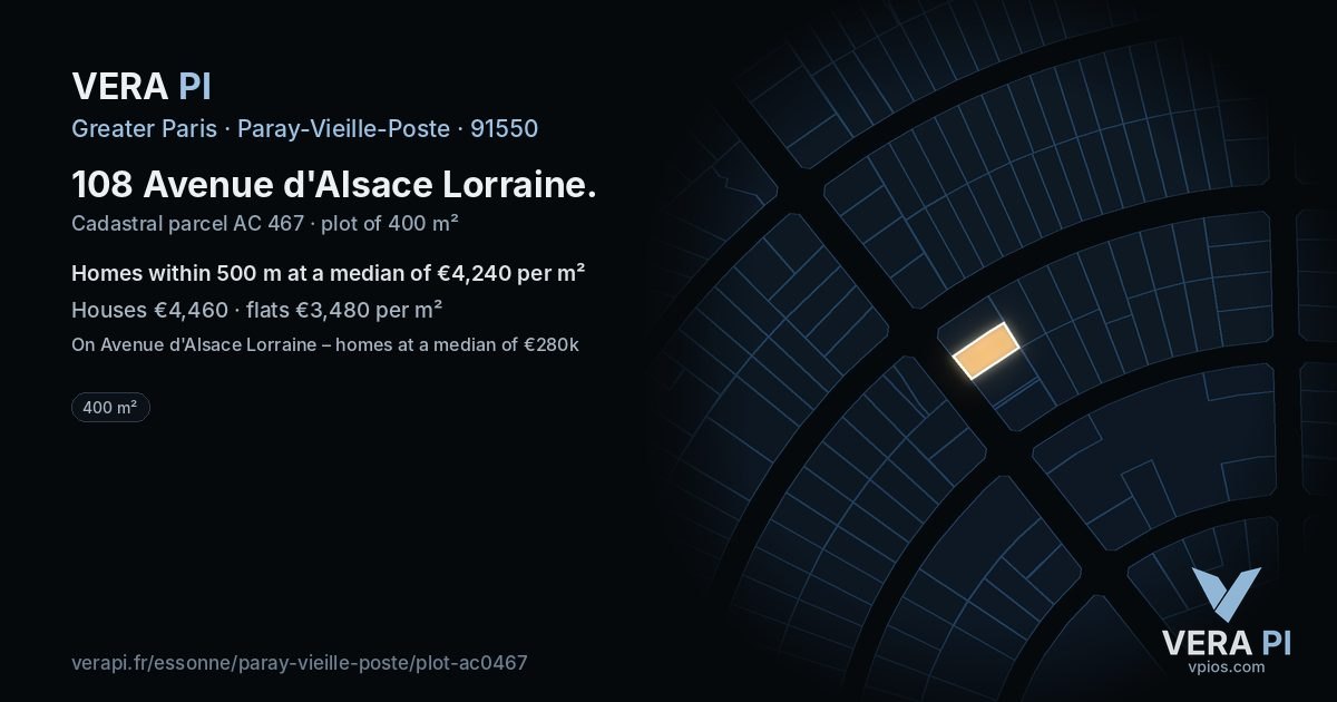 108 Avenue d'Alsace Lorraine, Paray-Vieille-Poste at night – the plot lit, the parcels around coloured by the prices near them