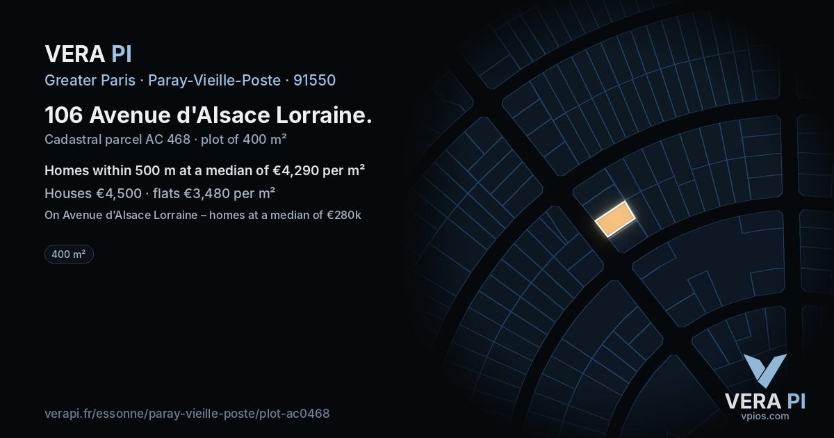 106 Avenue d'Alsace Lorraine, Paray-Vieille-Poste at night – the plot lit, the parcels around coloured by the prices near them