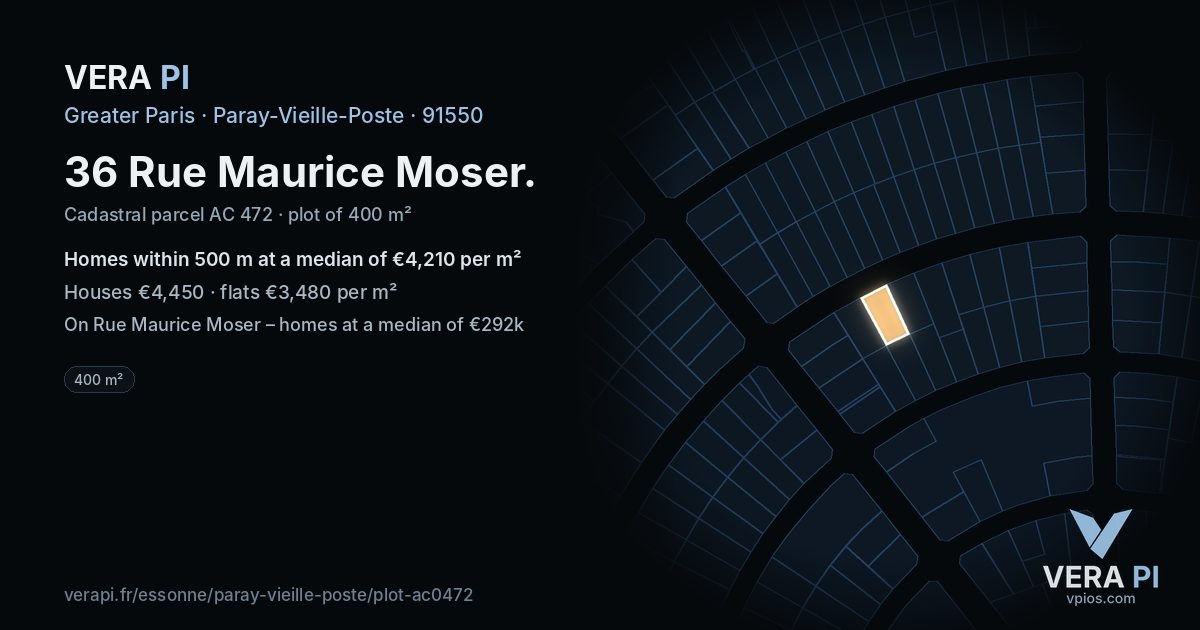 36 Rue Maurice Moser, Paray-Vieille-Poste at night – the plot lit, the parcels around coloured by the prices near them
