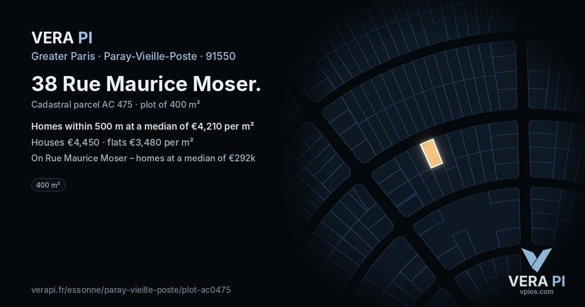 38 Rue Maurice Moser, Paray-Vieille-Poste at night – the plot lit, the parcels around coloured by the prices near them