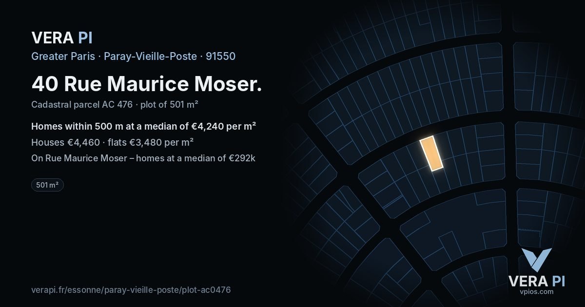 40 Rue Maurice Moser, Paray-Vieille-Poste at night – the plot lit, the parcels around coloured by the prices near them