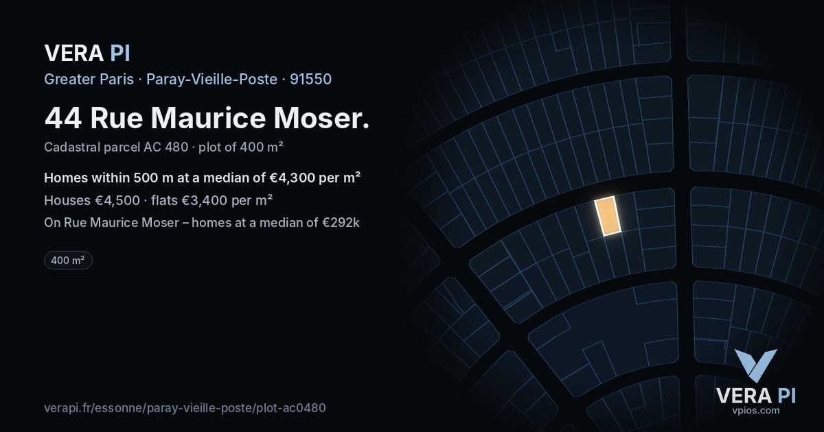 44 Rue Maurice Moser, Paray-Vieille-Poste at night – the plot lit, the parcels around coloured by the prices near them