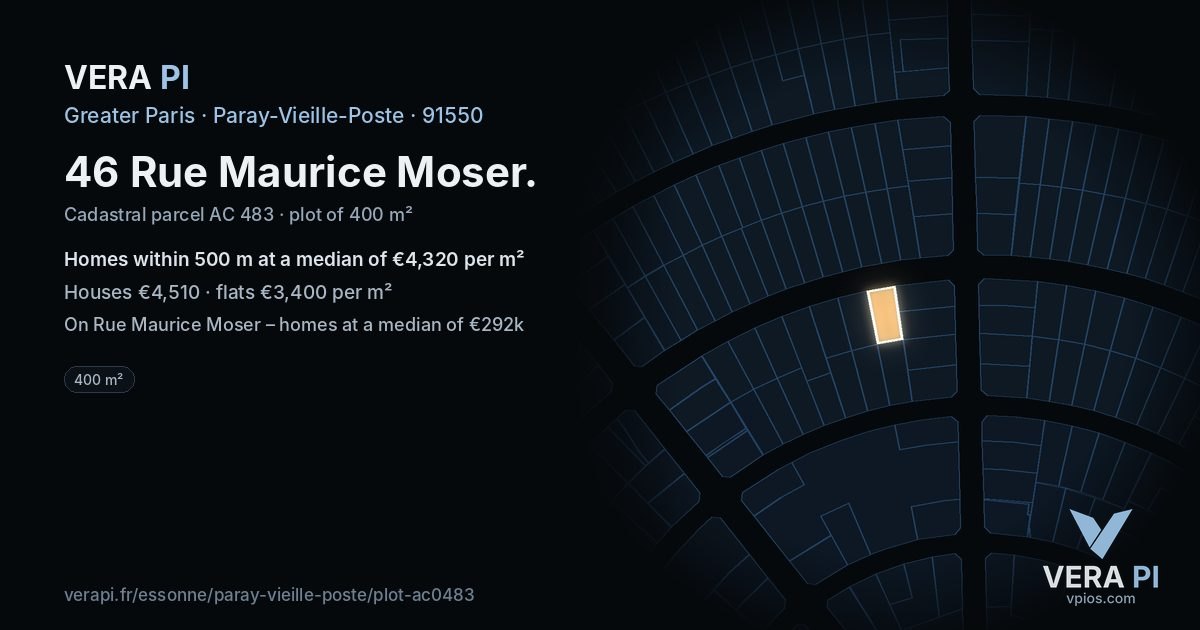 46 Rue Maurice Moser, Paray-Vieille-Poste at night – the plot lit, the parcels around coloured by the prices near them