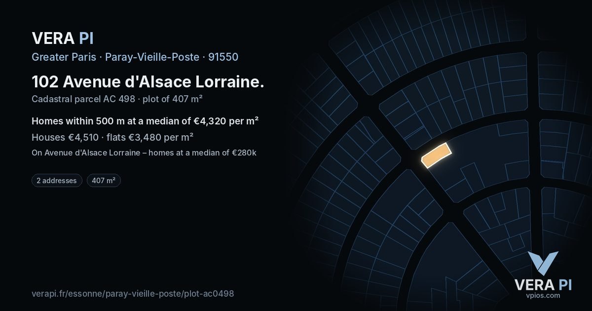 102 Avenue d'Alsace Lorraine, Paray-Vieille-Poste at night – the plot lit, the parcels around coloured by the prices near them