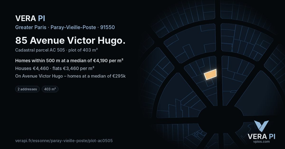 85 Avenue Victor Hugo, Paray-Vieille-Poste at night – the plot lit, the parcels around coloured by the prices near them