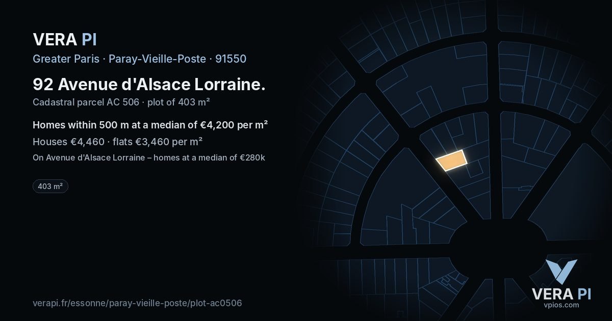 92 Avenue d'Alsace Lorraine, Paray-Vieille-Poste at night – the plot lit, the parcels around coloured by the prices near them