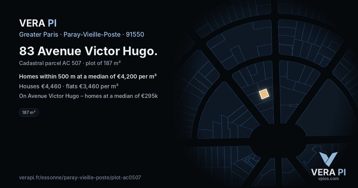 83 Avenue Victor Hugo, Paray-Vieille-Poste at night – the plot lit, the parcels around coloured by the prices near them