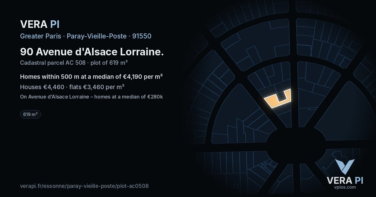90 Avenue d'Alsace Lorraine, Paray-Vieille-Poste at night – the plot lit, the parcels around coloured by the prices near them