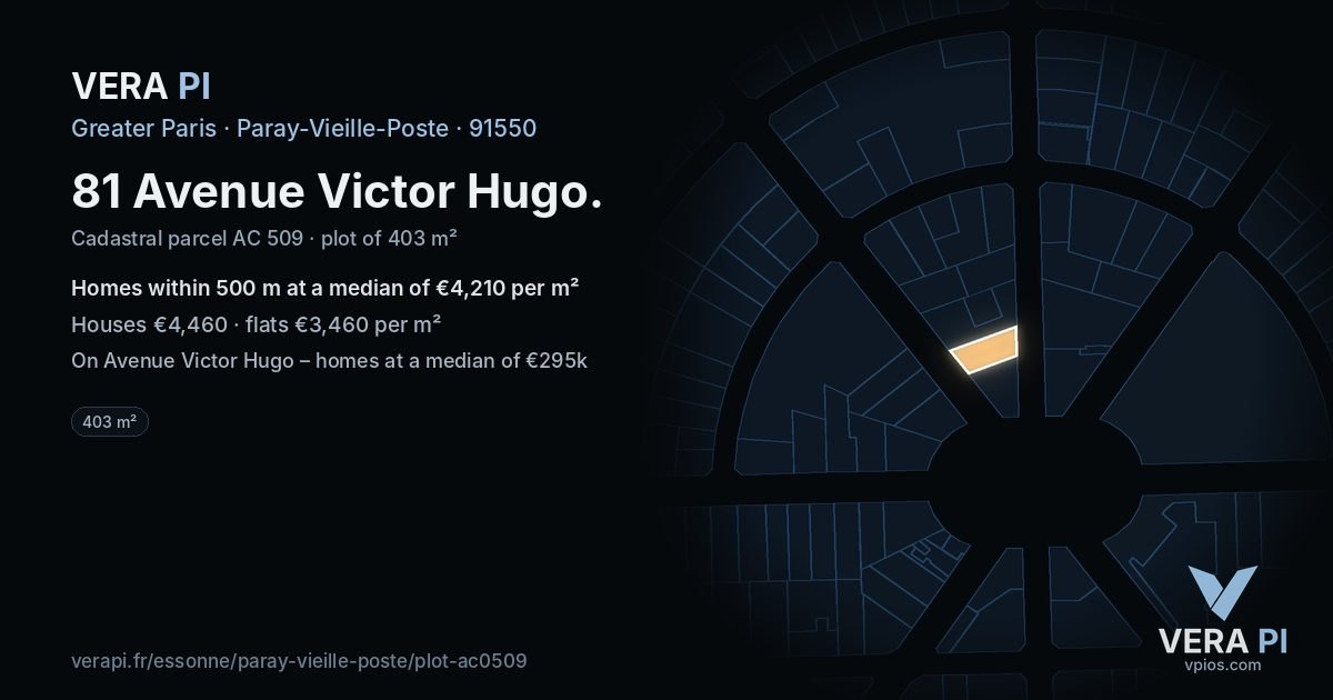 81 Avenue Victor Hugo, Paray-Vieille-Poste at night – the plot lit, the parcels around coloured by the prices near them