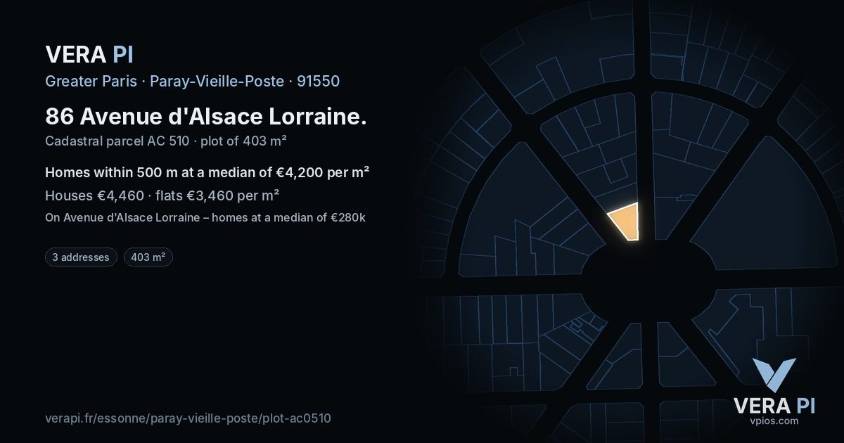86 Avenue d'Alsace Lorraine, Paray-Vieille-Poste at night – the plot lit, the parcels around coloured by the prices near them