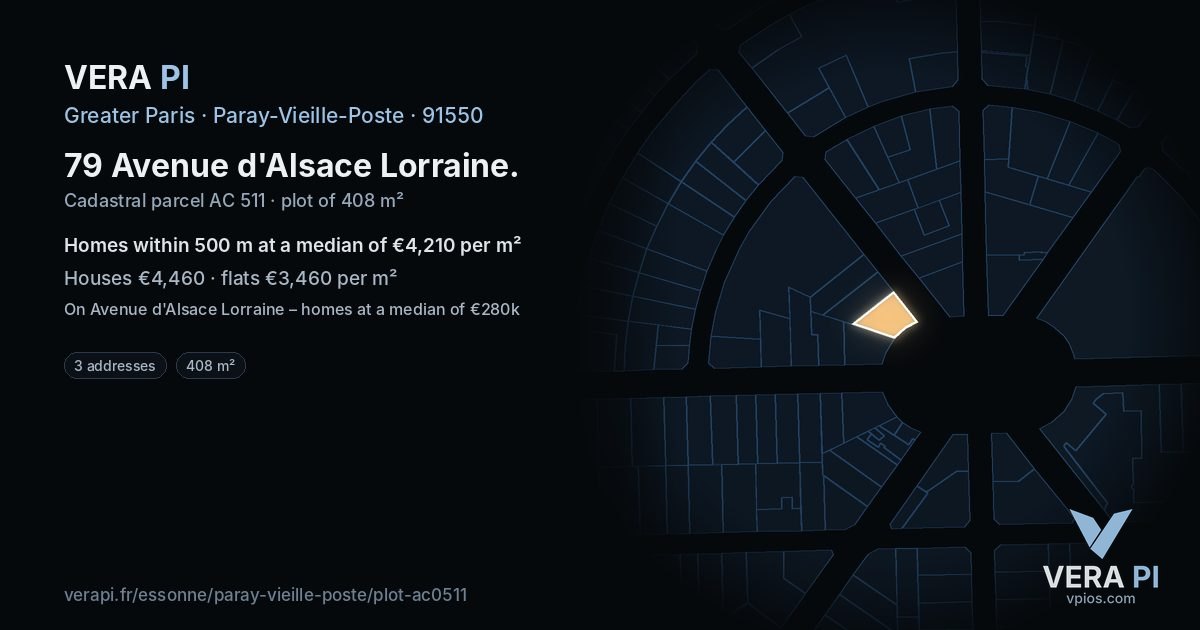 79 Avenue d'Alsace Lorraine, Paray-Vieille-Poste at night – the plot lit, the parcels around coloured by the prices near them