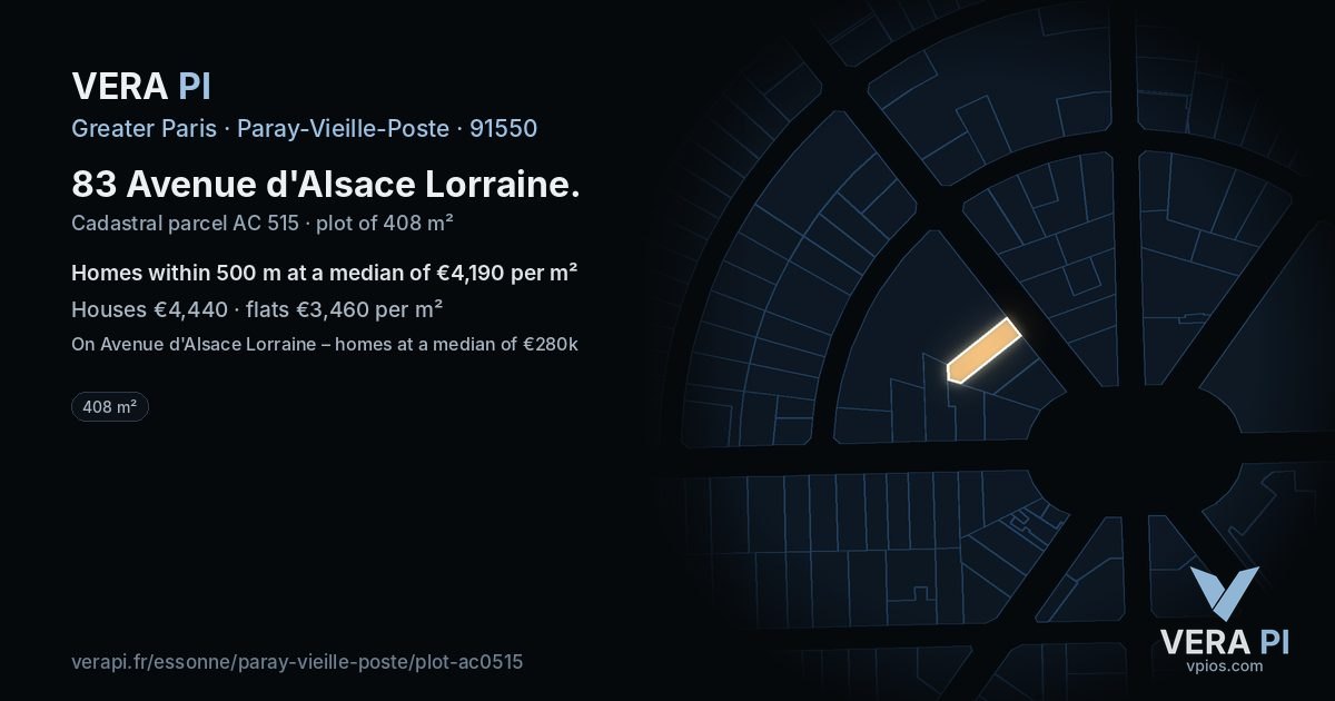83 Avenue d'Alsace Lorraine, Paray-Vieille-Poste at night – the plot lit, the parcels around coloured by the prices near them