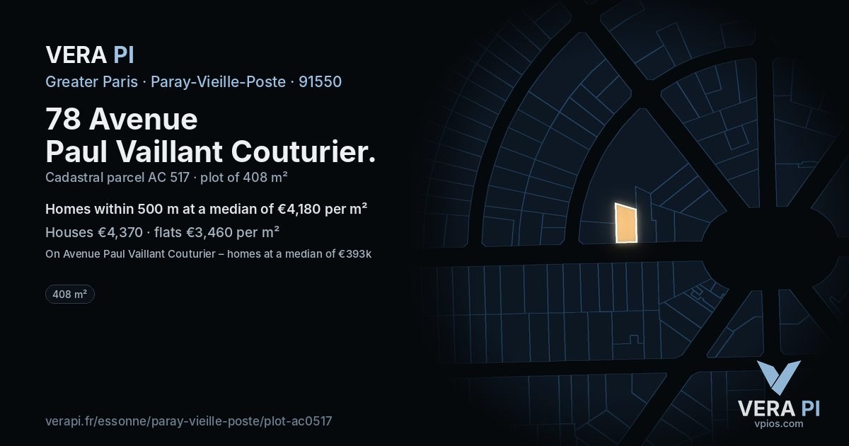 78 Avenue Paul Vaillant Couturier, Paray-Vieille-Poste at night – the plot lit, the parcels around coloured by the prices near them