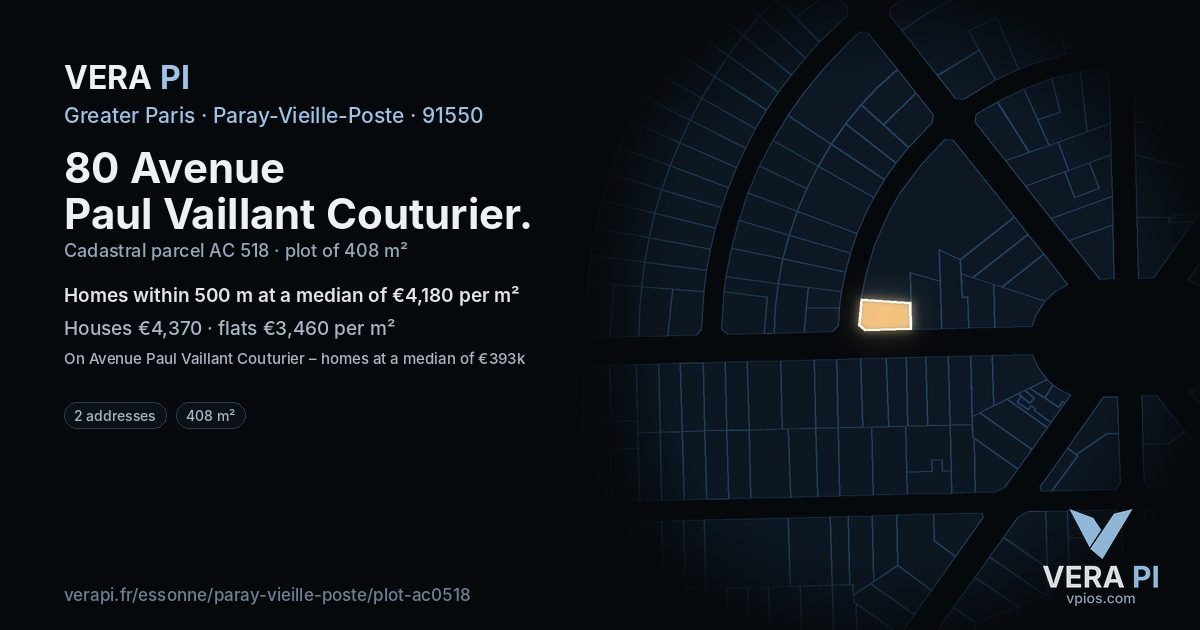 80 Avenue Paul Vaillant Couturier, Paray-Vieille-Poste at night – the plot lit, the parcels around coloured by the prices near them