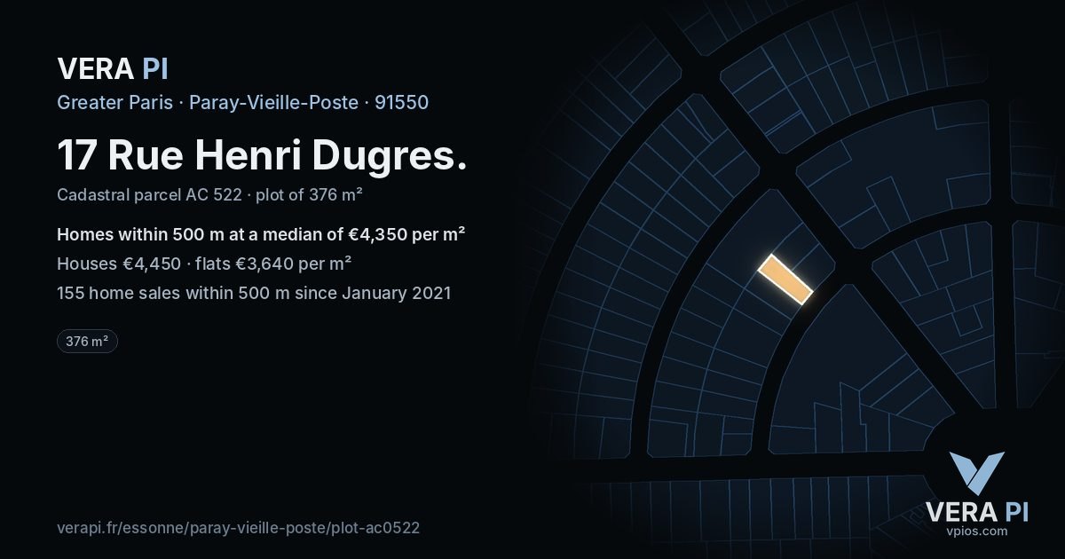 17 Rue Henri Dugres, Paray-Vieille-Poste at night – the plot lit, the parcels around coloured by the prices near them