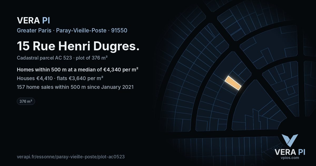 15 Rue Henri Dugres, Paray-Vieille-Poste at night – the plot lit, the parcels around coloured by the prices near them