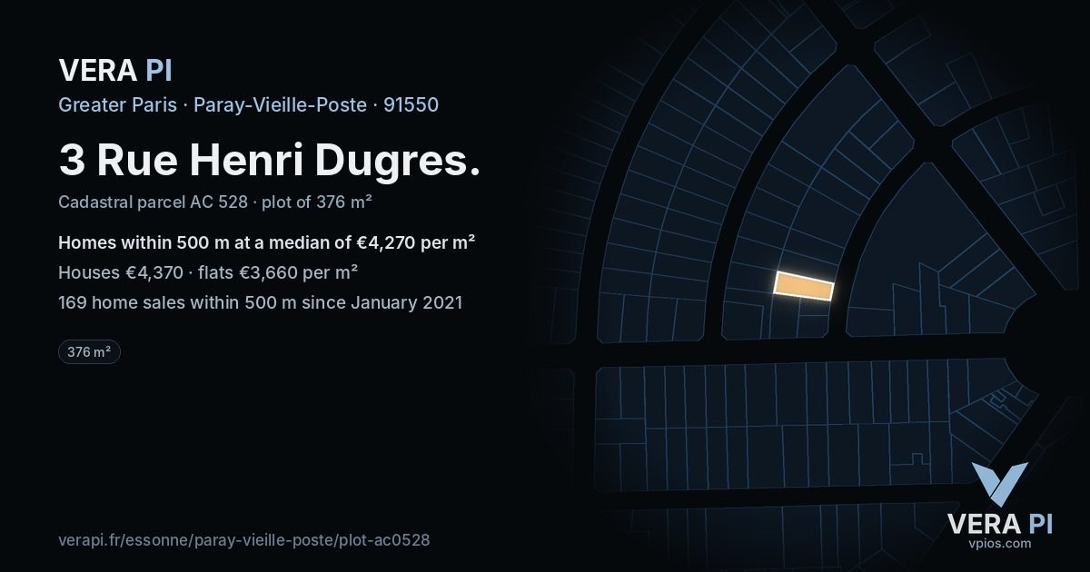 3 Rue Henri Dugres, Paray-Vieille-Poste at night – the plot lit, the parcels around coloured by the prices near them