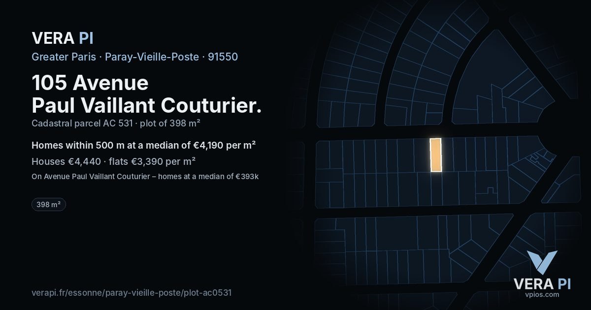 105 Avenue Paul Vaillant Couturier, Paray-Vieille-Poste at night – the plot lit, the parcels around coloured by the prices near them