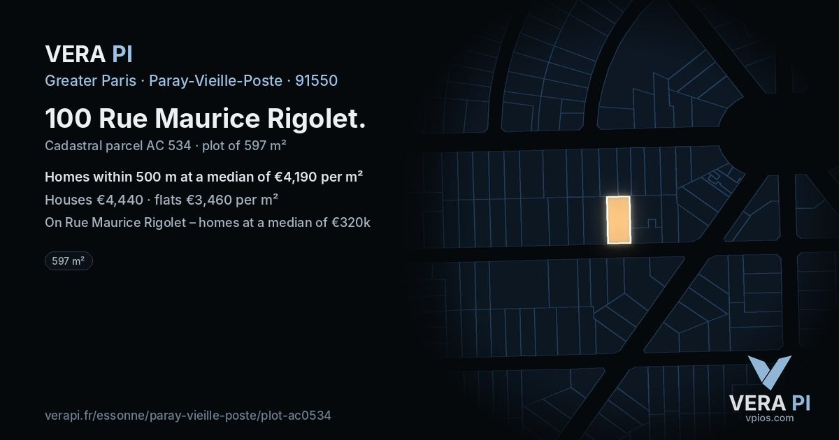 100 Rue Maurice Rigolet, Paray-Vieille-Poste at night – the plot lit, the parcels around coloured by the prices near them