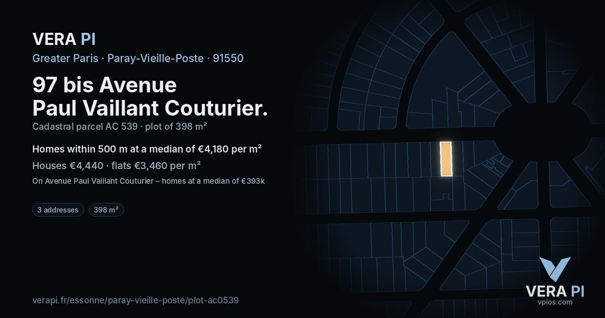 97 bis Avenue Paul Vaillant Couturier, Paray-Vieille-Poste at night – the plot lit, the parcels around coloured by the prices near them