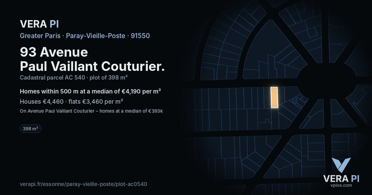 93 Avenue Paul Vaillant Couturier, Paray-Vieille-Poste at night – the plot lit, the parcels around coloured by the prices near them