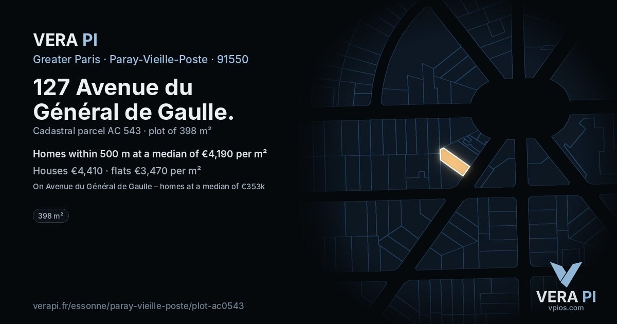 127 Avenue du Général de Gaulle, Paray-Vieille-Poste at night – the plot lit, the parcels around coloured by the prices near them