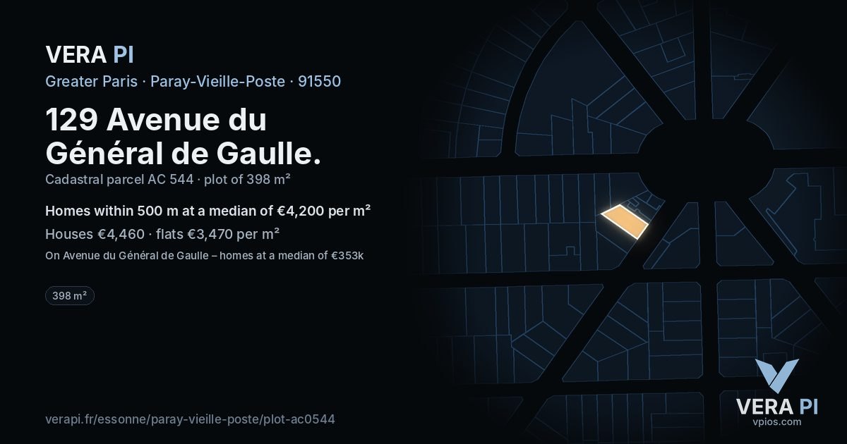 129 Avenue du Général de Gaulle, Paray-Vieille-Poste at night – the plot lit, the parcels around coloured by the prices near them