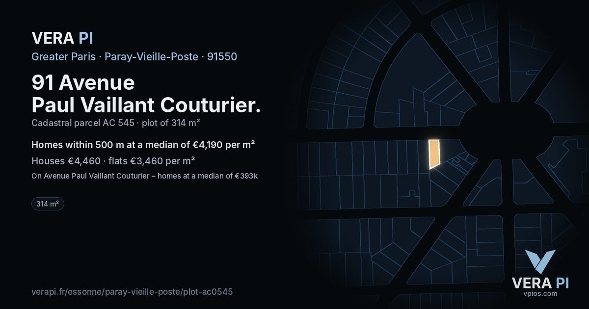 91 Avenue Paul Vaillant Couturier, Paray-Vieille-Poste at night – the plot lit, the parcels around coloured by the prices near them