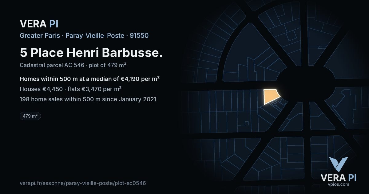 5 Place Henri Barbusse, Paray-Vieille-Poste at night – the plot lit, the parcels around coloured by the prices near them