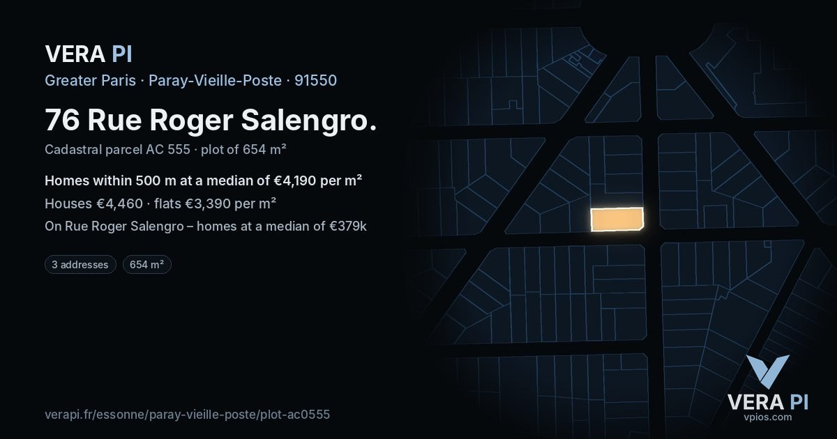 76 Rue Roger Salengro, Paray-Vieille-Poste at night – the plot lit, the parcels around coloured by the prices near them